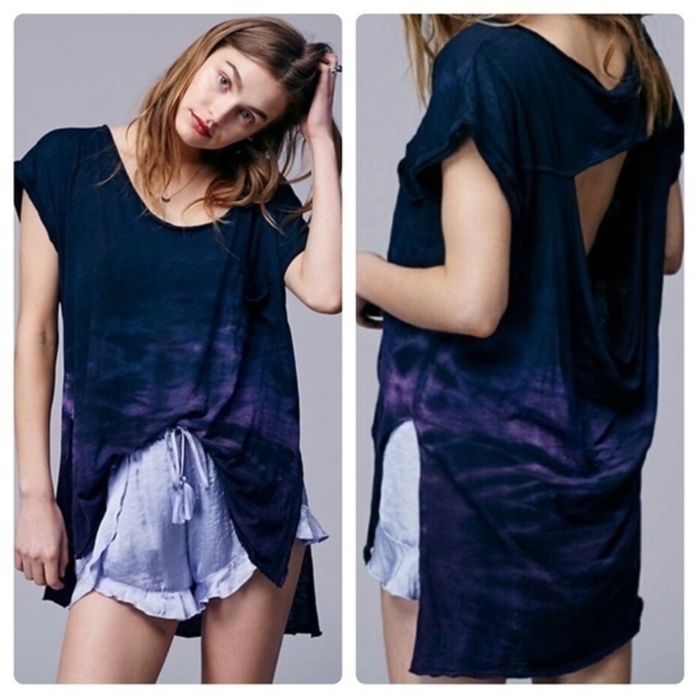 Free People Sunshine Open Back Ombré Tie Dye High Low T Shirt